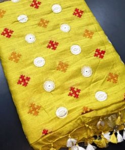Pure cotton slub saree with heavy stich embroidery
